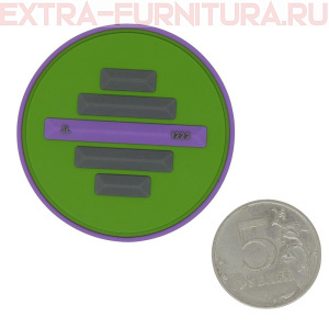 Нашивка силиконовая круг 5см светло-зеленый с фиолетовой и серыми полосами