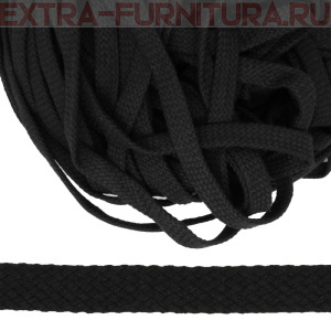 Шнур плоский х/б 10мм, цв.111 черный, уп.50м