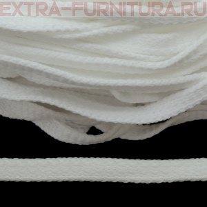 Шнур 34Ф плоский шир.7мм, цв. белый, уп.200м