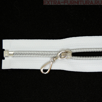 Молния спираль декор Т5 55см цв.белый/серебро (капля)